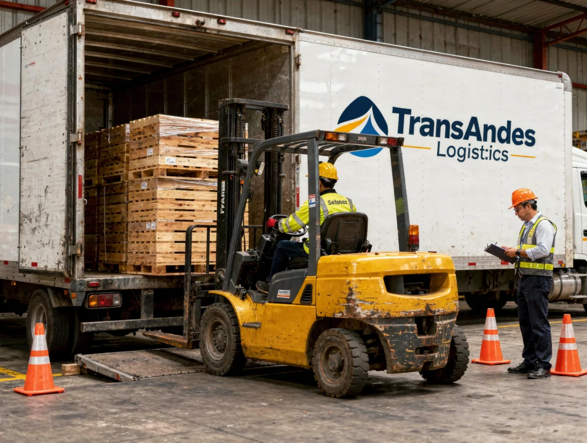 Alquiler de montacargas en Bogotá: lo que tu empresa sí debe revisar antes de contratar 4 Operación de descargue de pallets frente a un muelle de carga
