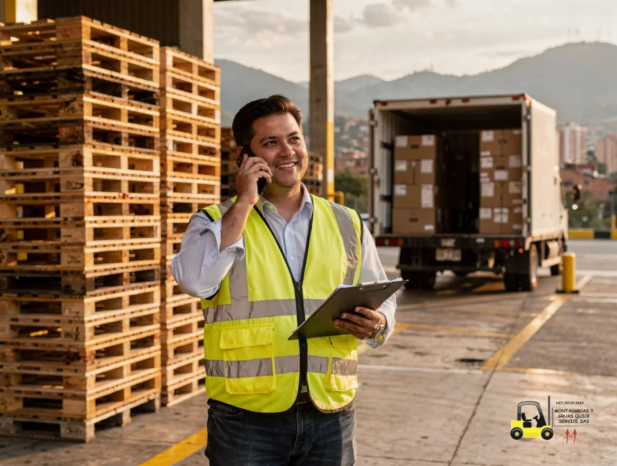 Alquiler de montacargas por horas en Bogotá sur: paga solo lo que usas y sigue moviendo carga 6 Coordinador de logística confirmando una operación de carga en una bodega