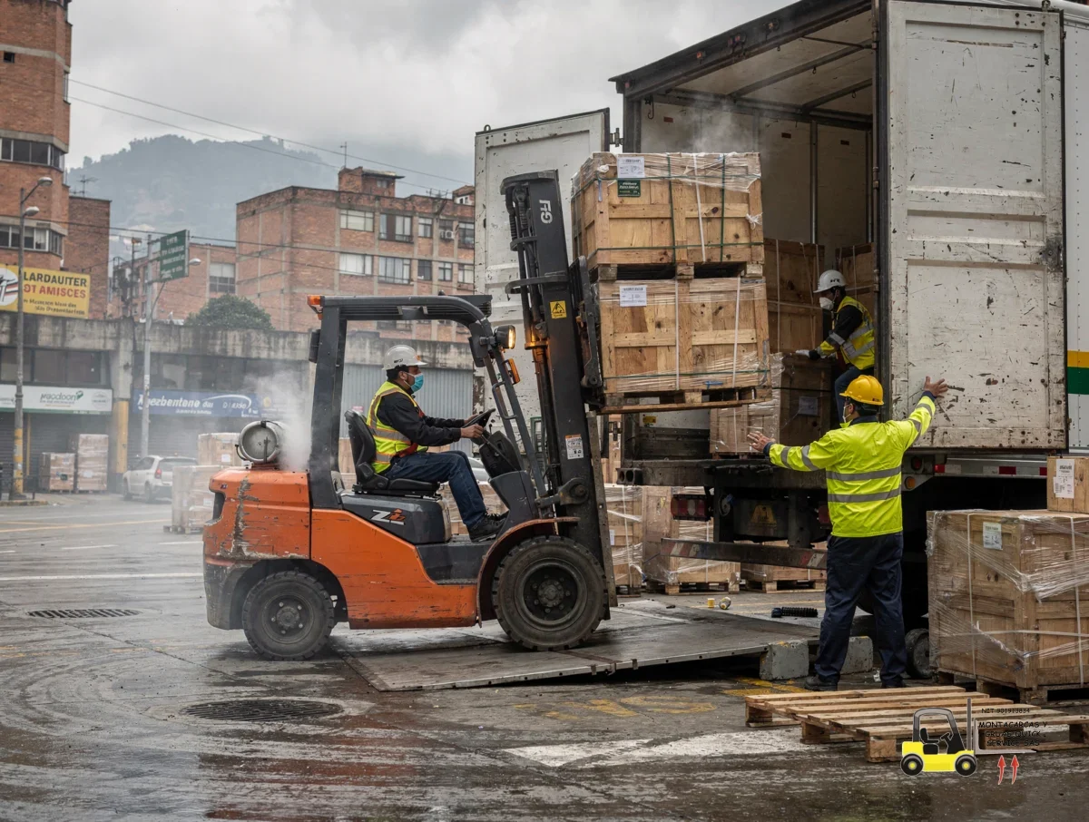 Alquiler de montacargas por horas en Los Mártires cuando la maniobra no puede esperar 4 Alquiler de montacargas por horas en Los Mártires descargando cajas pesadas desde un camión