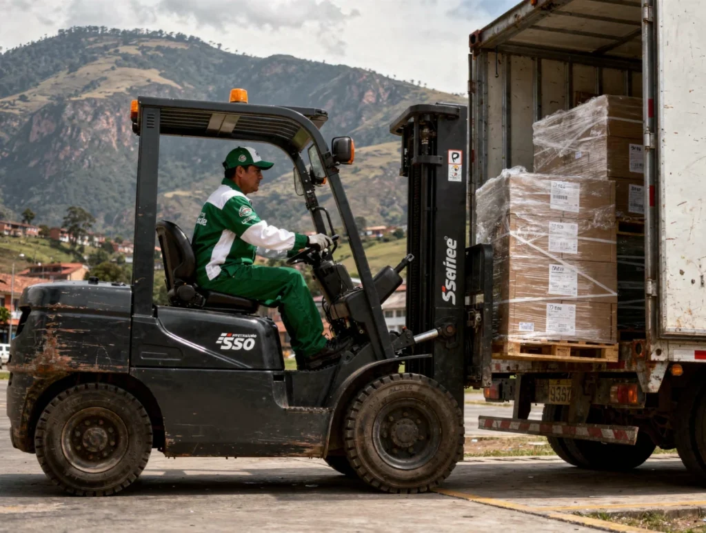 Alquiler de montacargas por horas en Tocancipá: cuándo sí te conviene y cómo ahorrar 7 Operador cargando pallets en bodega industrial de Tocancipá