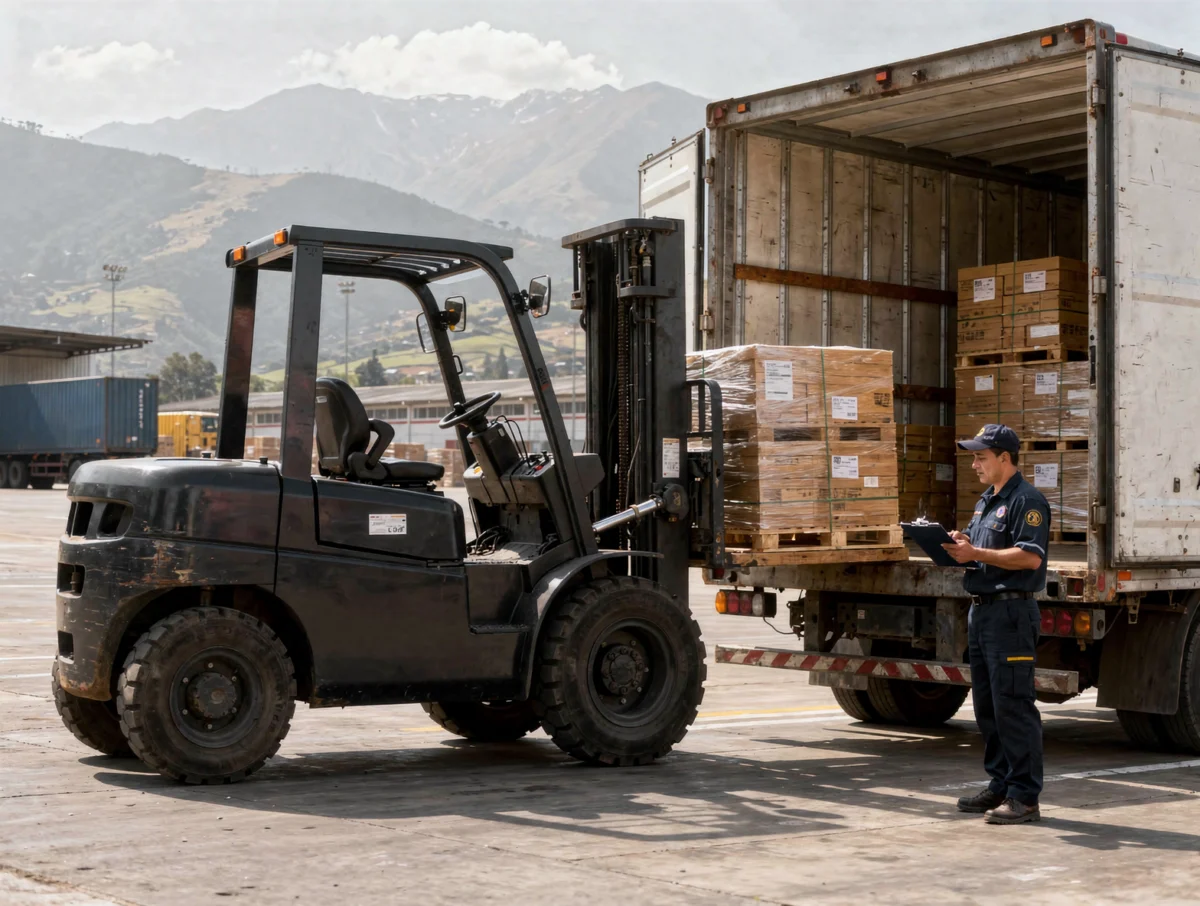 Cargue y descargue en jornada de alta demanda Despacho de mercancía con montacargas en cierre de mes