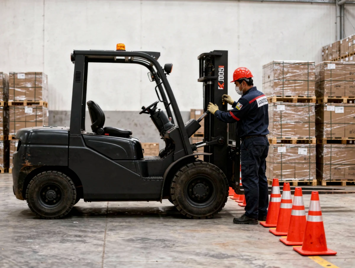 Los días que sí te ahorran horas al pedir montacargas en Tocancipá 5 Operador haciendo inspección previa antes de iniciar la jornada en bodega