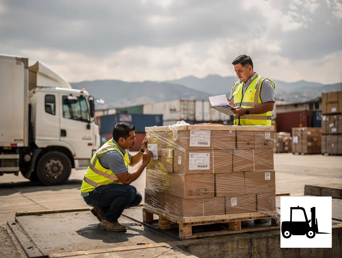 Montacargas con operador en Puente Aranda para mover tu carga sin frenar la jornada 6 Equipo revisando una entrega junto a un camión en una bodega de Bogotá