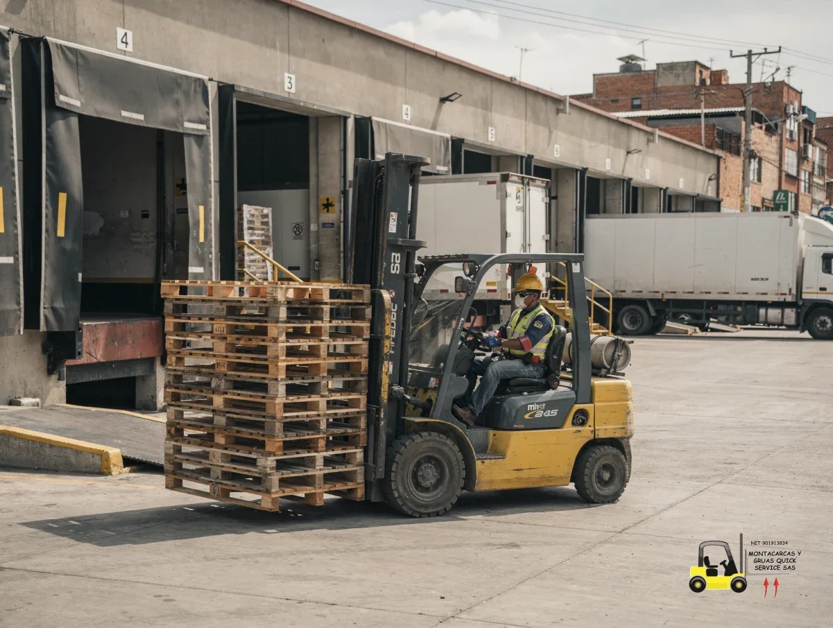Montacargas para empresas en Engativá: elige bien y mueve tu carga sin perder tiempo 4 Pallets listos para despacho en una zona industrial de Engativá