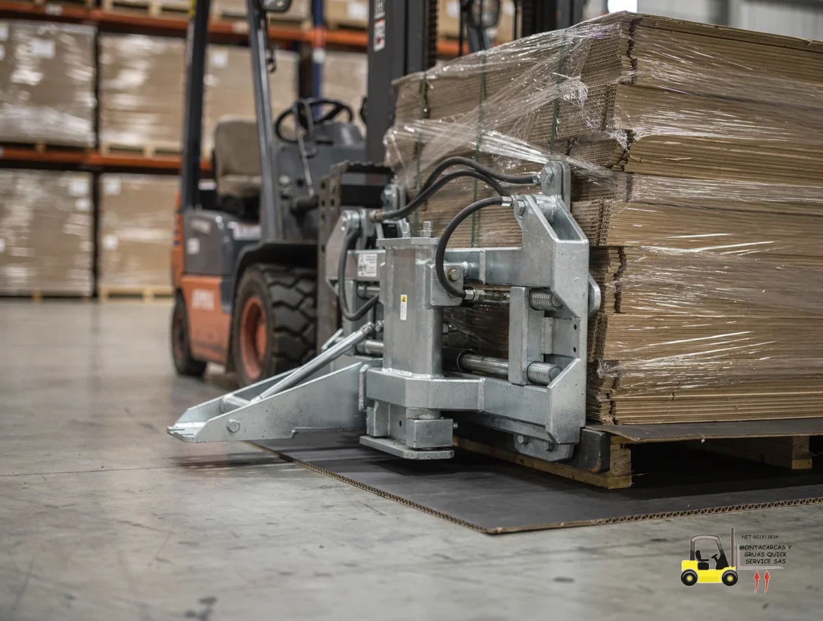 Montacargas para empresas en Engativá: elige bien y mueve tu carga sin perder tiempo 6 Accesorio especializado para manipular cajas y pacas dentro de una bodega